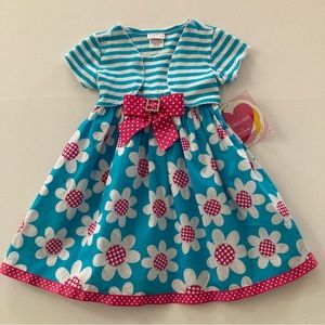 Youngland Toddler Girl 3T Blue Pink Floral Dress Easter Spring Summer